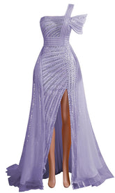 Lilac Purple Maxi One Shoulder Formal Prom Evening Dress EN5811
